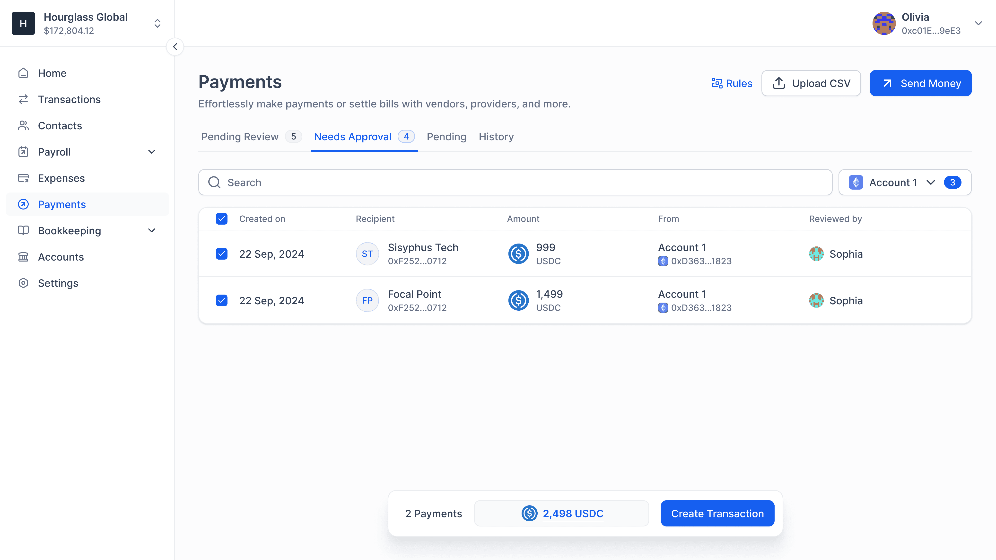 Payments needing approval on Parcel.