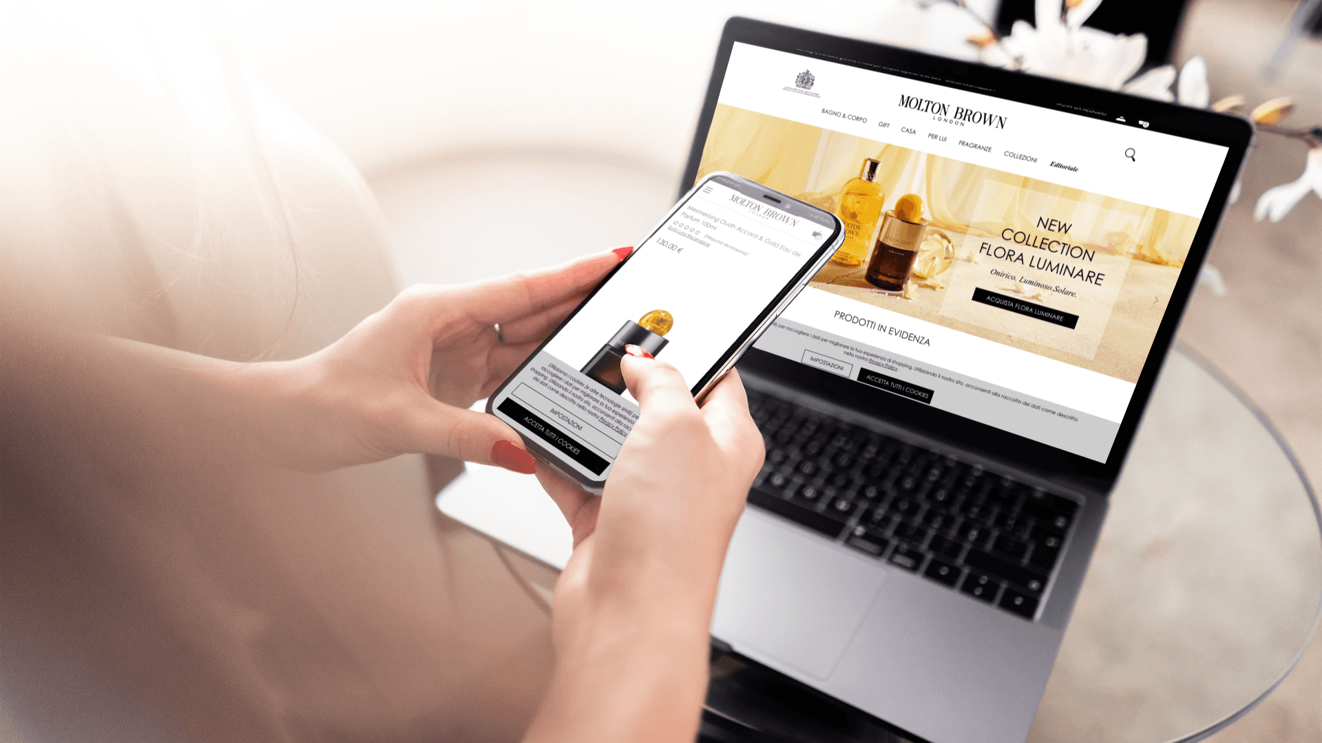 Molton Brown website on laptop and mobile