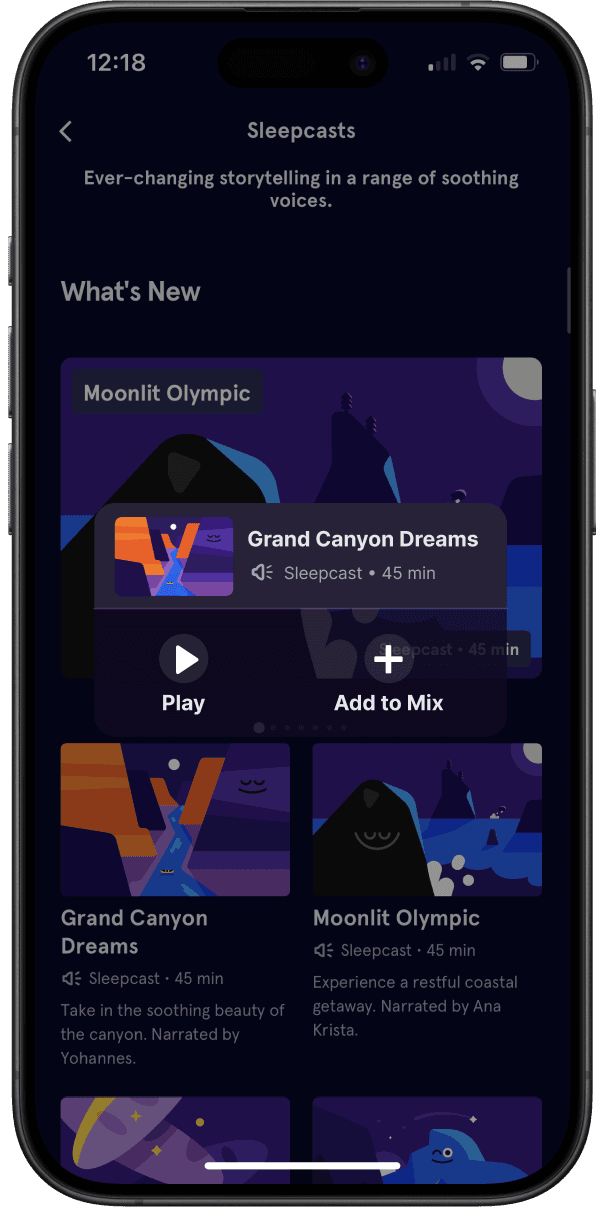 mockup of sleepcast gallery with "grand canyon dreams" overlay