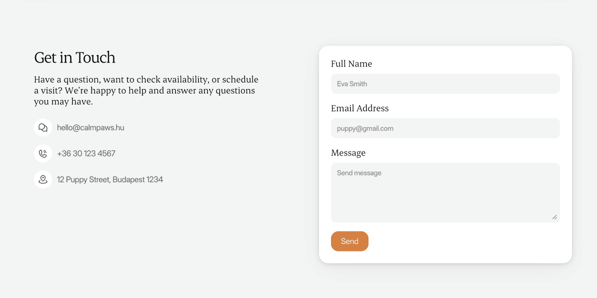 Reszponzív kutyapanzió weboldal mobil nézet