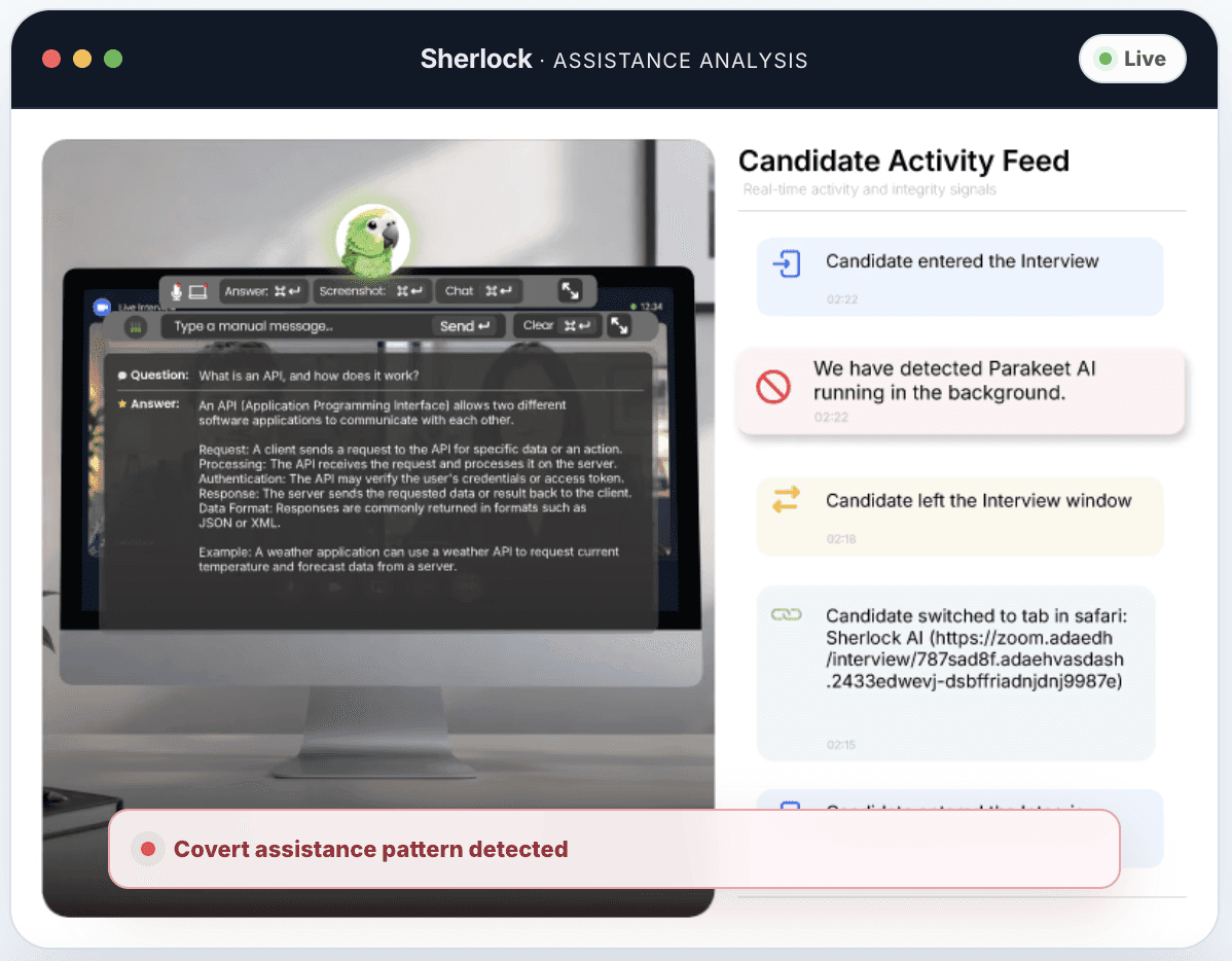 Sherlock detecting covert AI assistance during a live interview