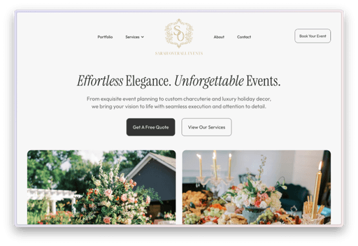 Sarah Overall Events website hero section