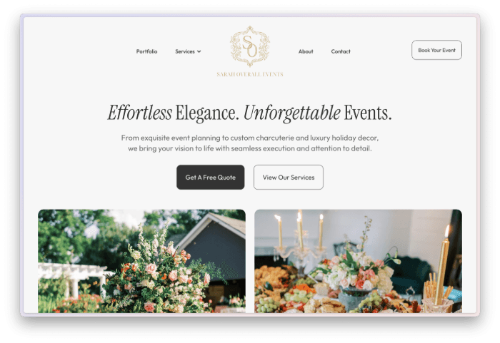 Sarah Overall Events website hero section