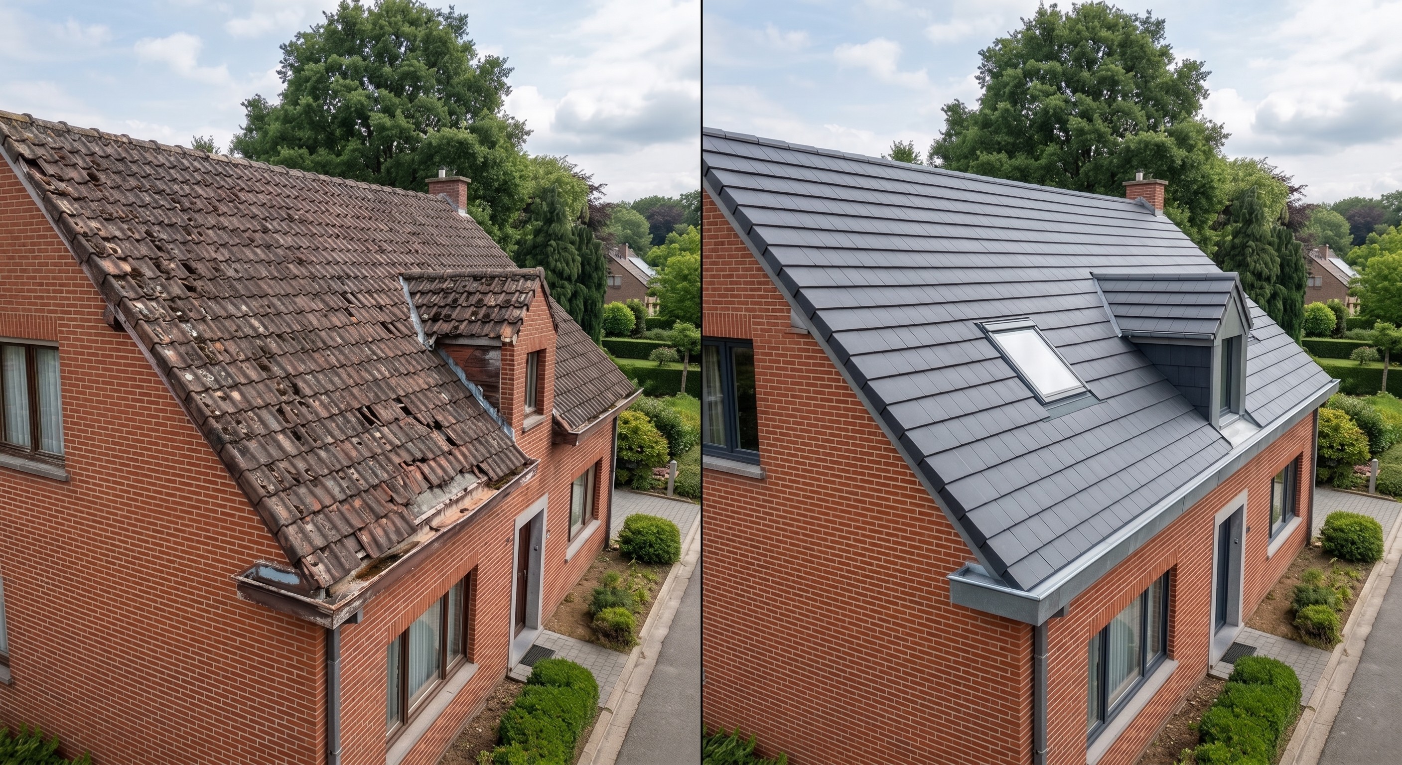 Rénovation complète de toiture à Lasne : avant / après