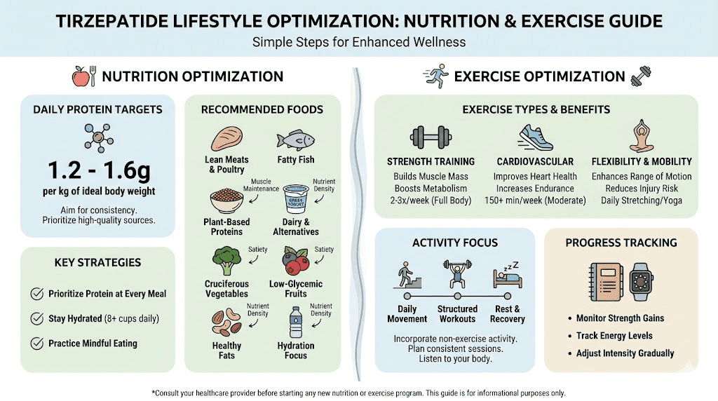 Tirzepatide lifestyle optimization guide with nutrition and exercise recommendations