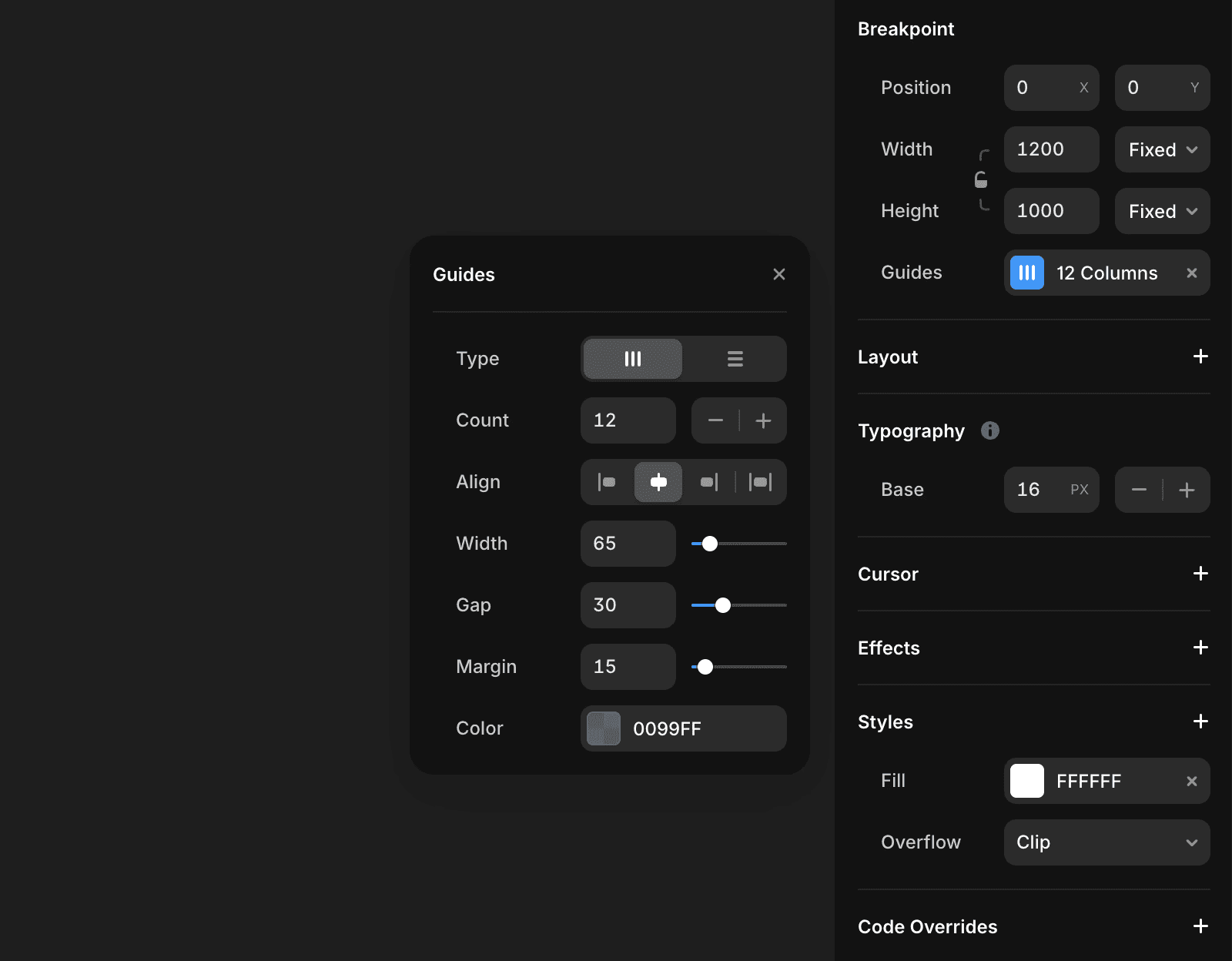 Screenshot of the Framer modal “Guides”.