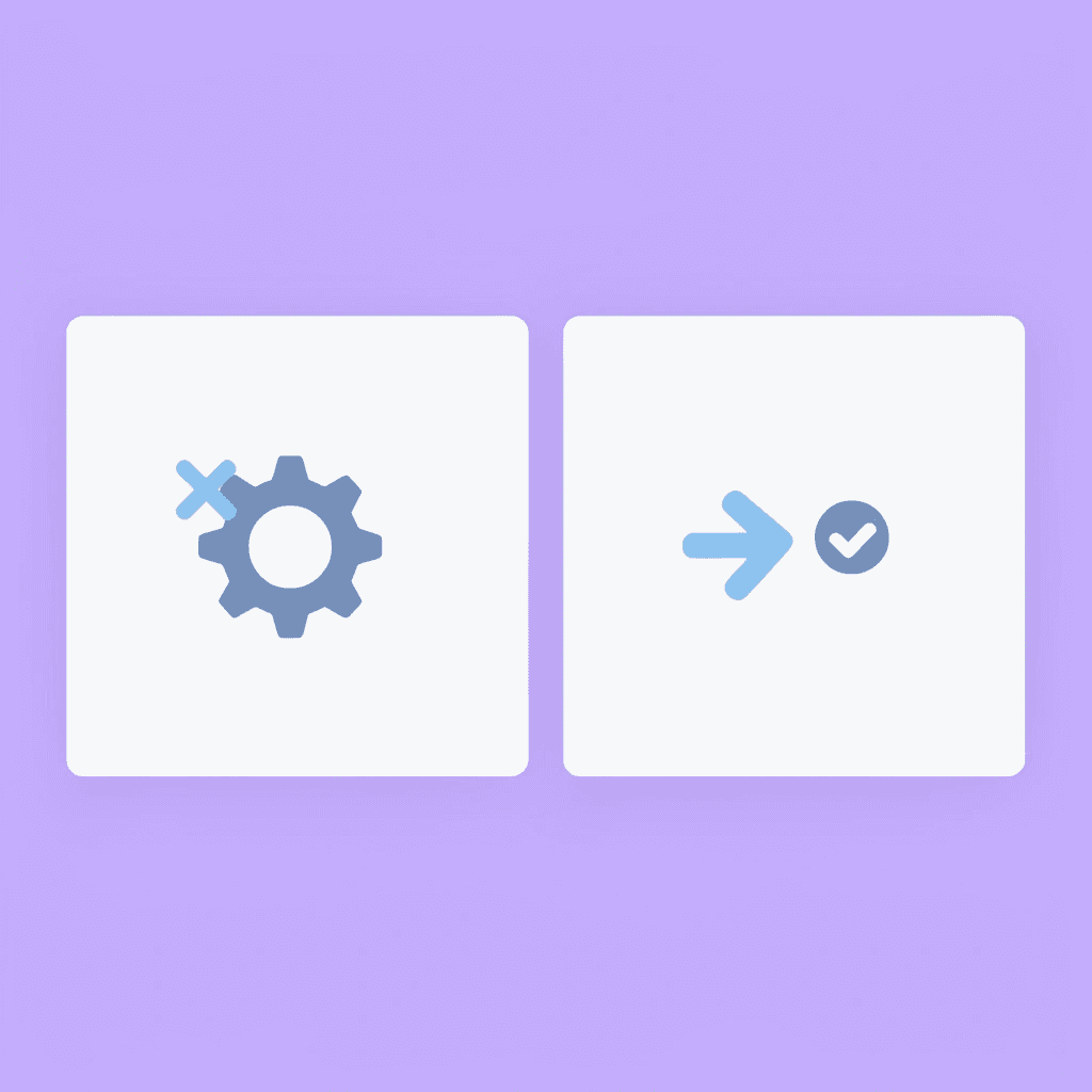 Comparison showing manual processes on left with X mark and automated platform on right with checkmark