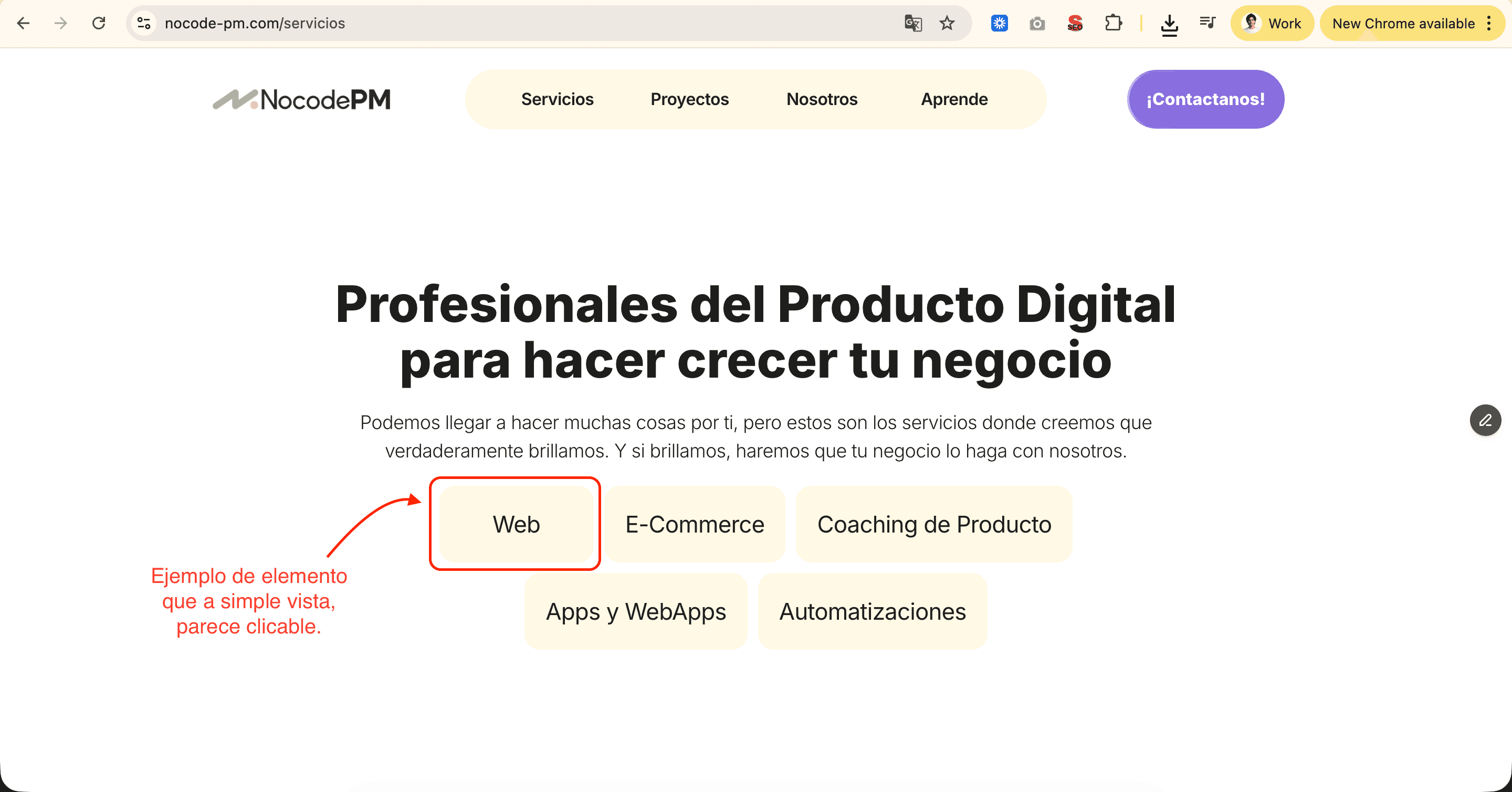 Ejemplo de elemento Rageclick | NocodePM