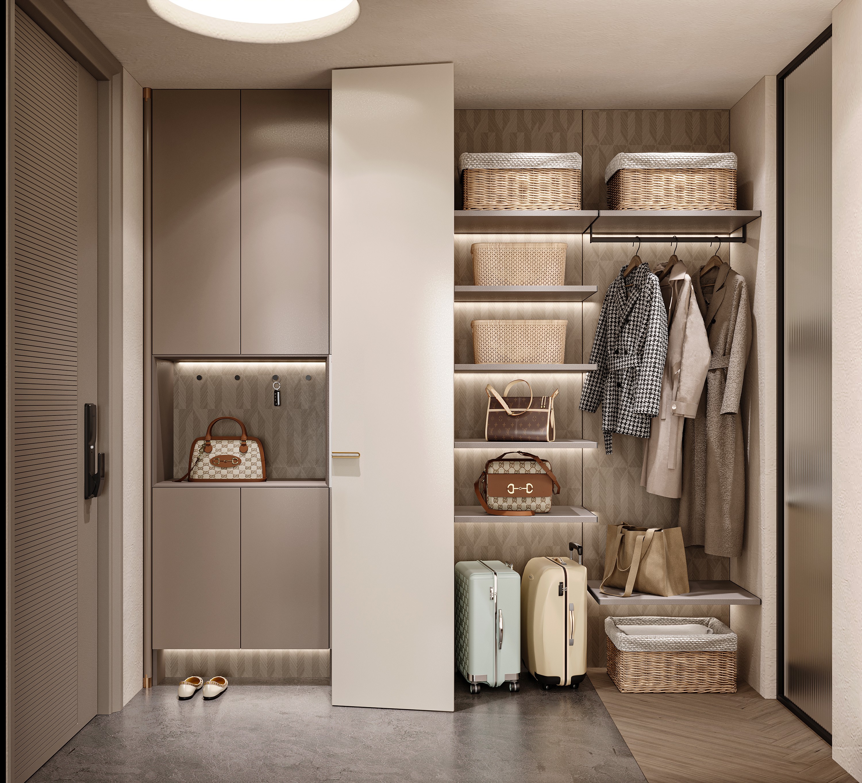 A closest in a hallway