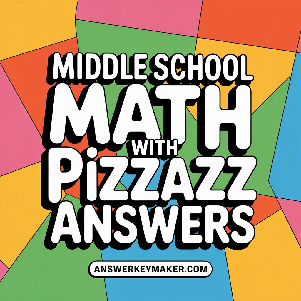 styled white title "Middle School Math With Pizzazz Answers" with a subtitle "AnswerKeyMaker.com"