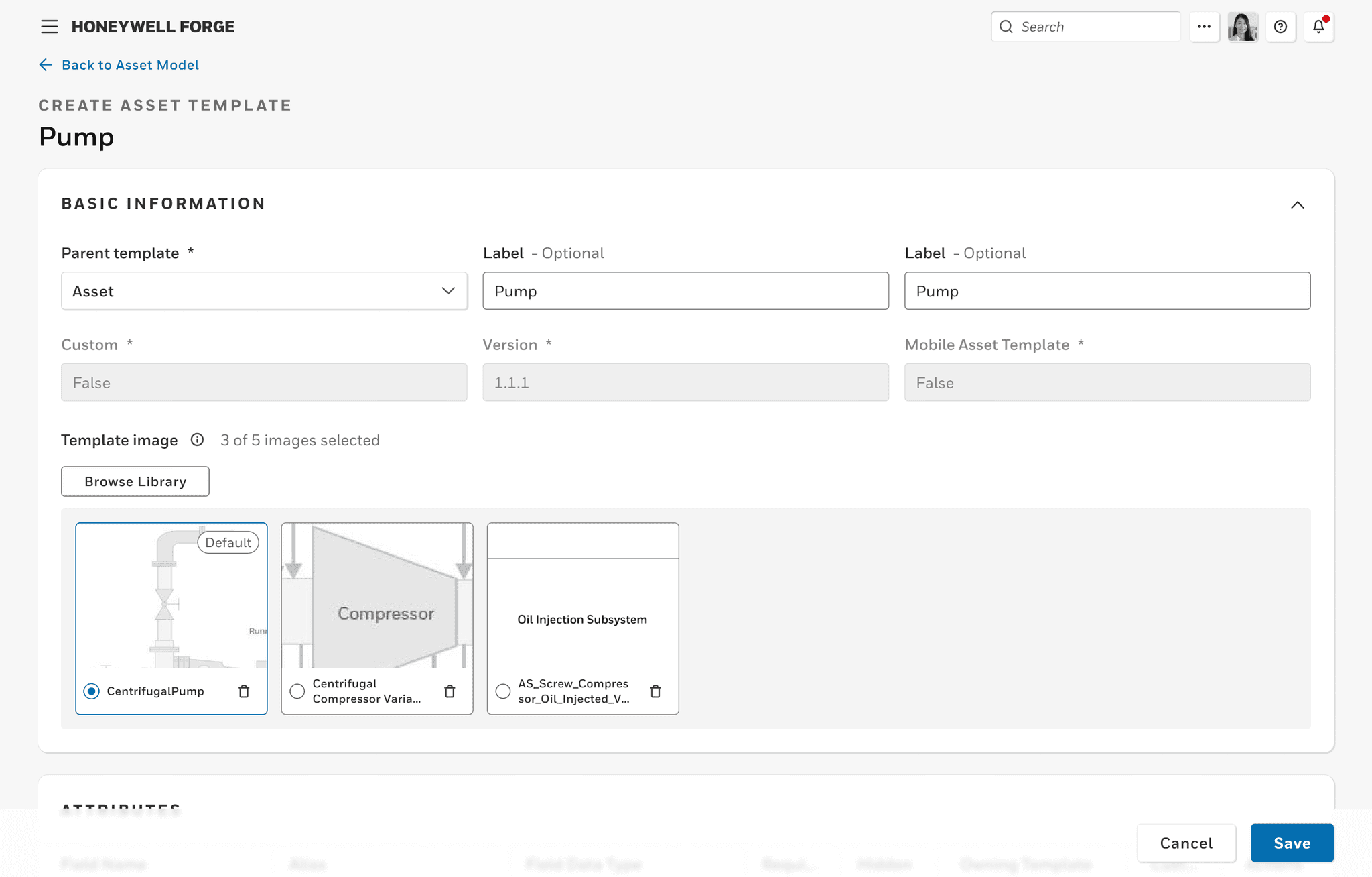 Final design for he Asset template page with a default image selected