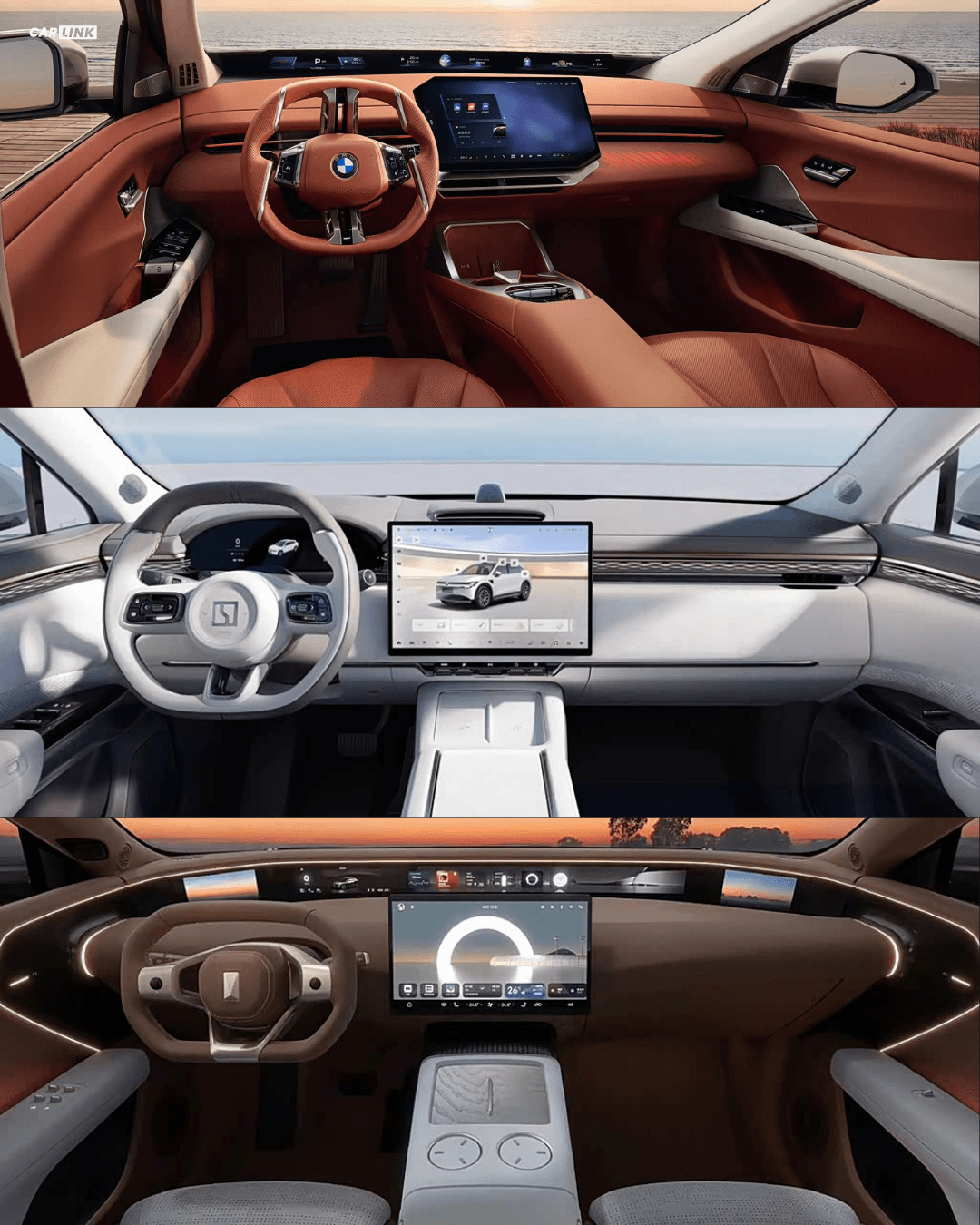 BMW iX3, Zeekr 7X və Avatr 07 premium elektrik SUV modellərinin salon interyerlərinin müqayisəsi