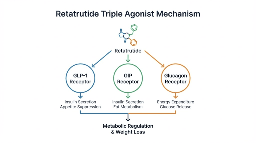 Retatrutide triple agonist mechanism targeting three receptor pathways