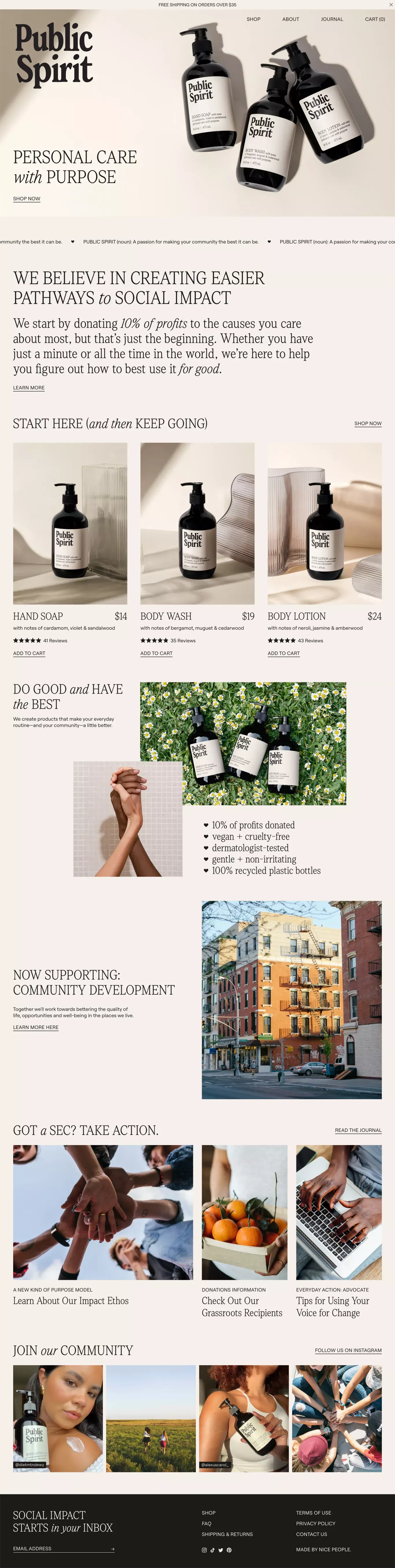 Public Spirit ecommerce page screenshot showcasing Beauty and Ecommerce design