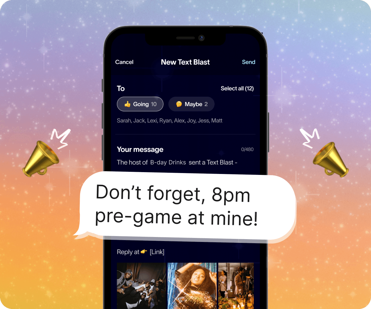 Text blast on phone with football field background 