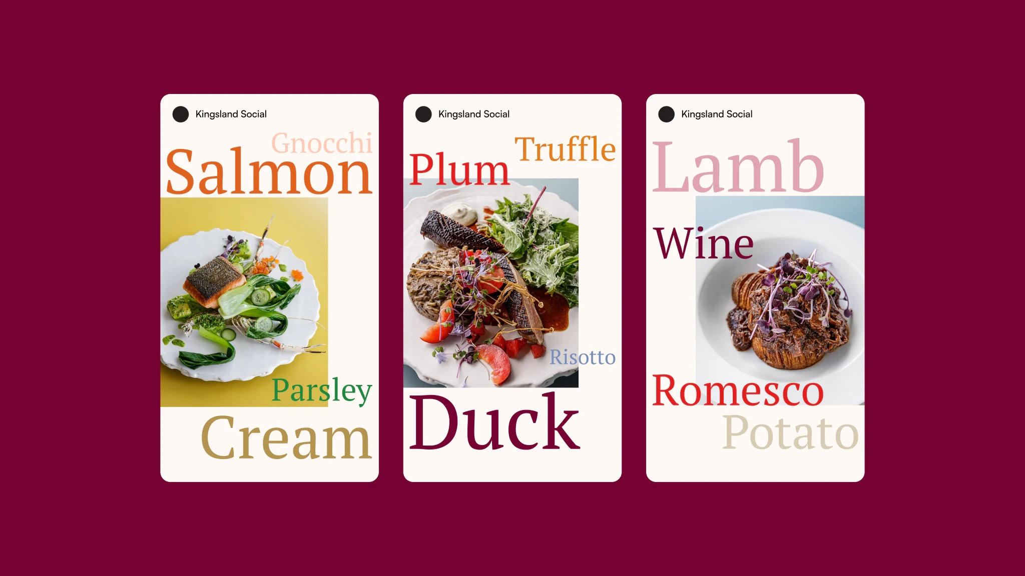 Instagram stories layout of bold Kingsland Social brand graphics.