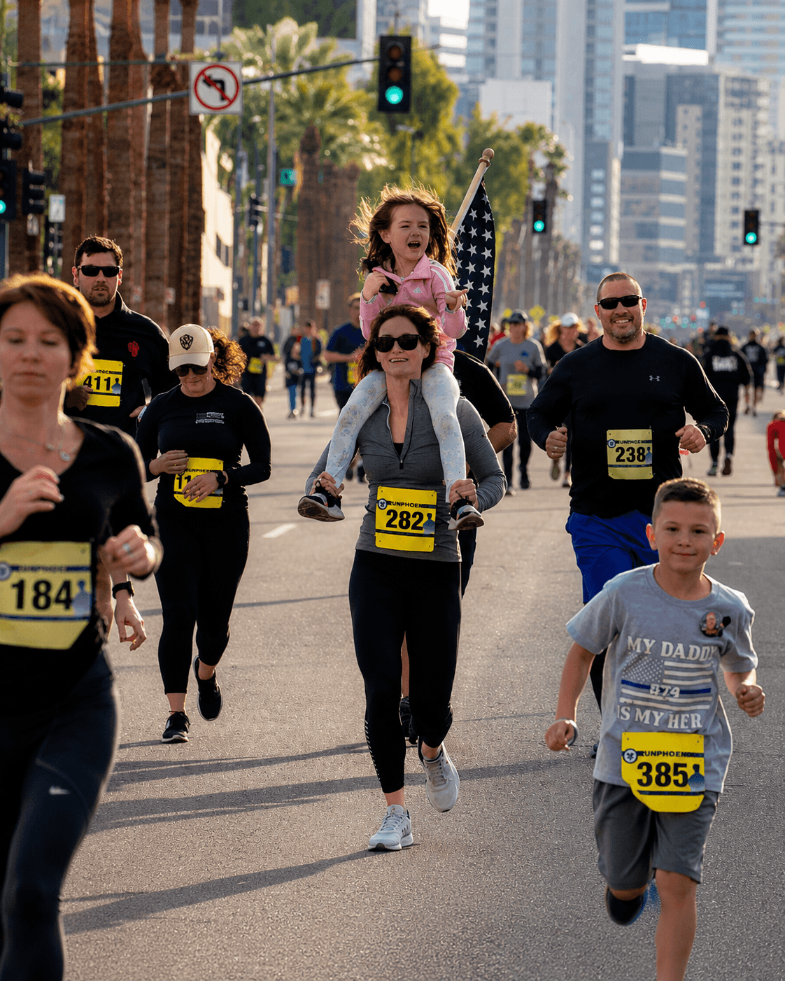 family jogging at annual memorial 5K