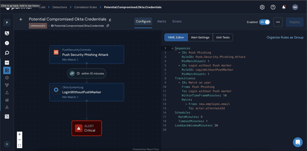 screenshot of correlation rule builder