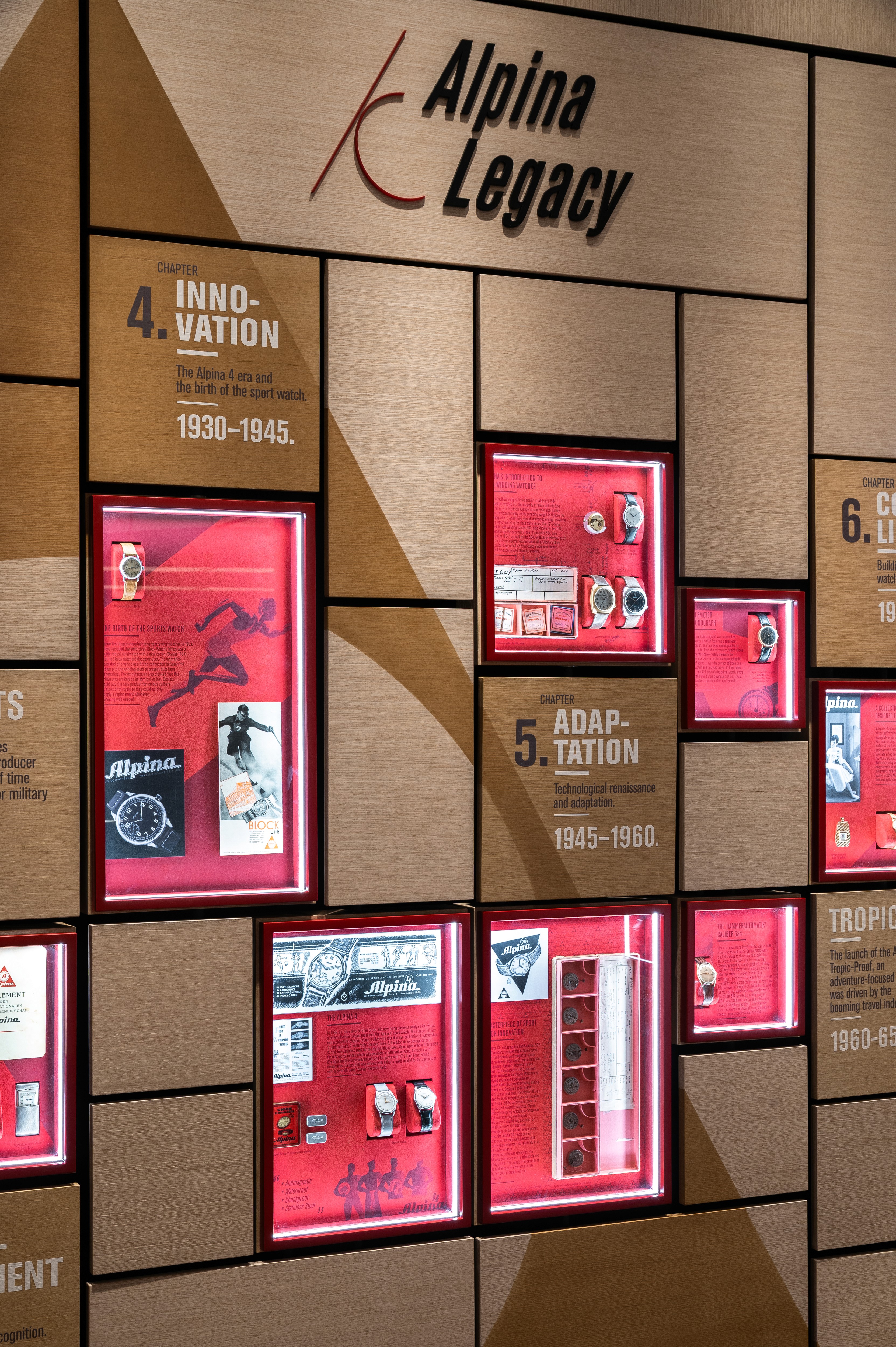 Museum niches and showcases for Alpina design concept booth Watches and Wonders 2025 fair