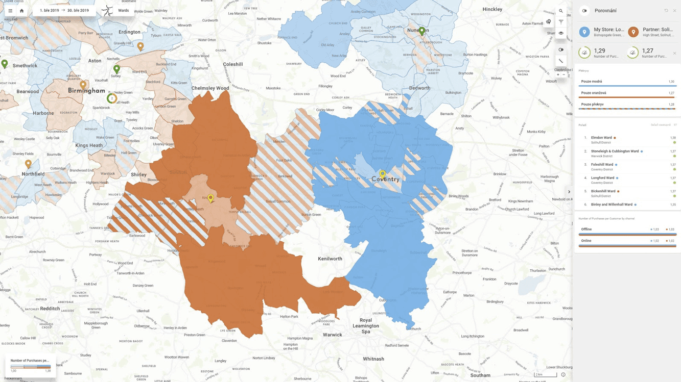 Catchment area analysis in the CleverMaps Studio.