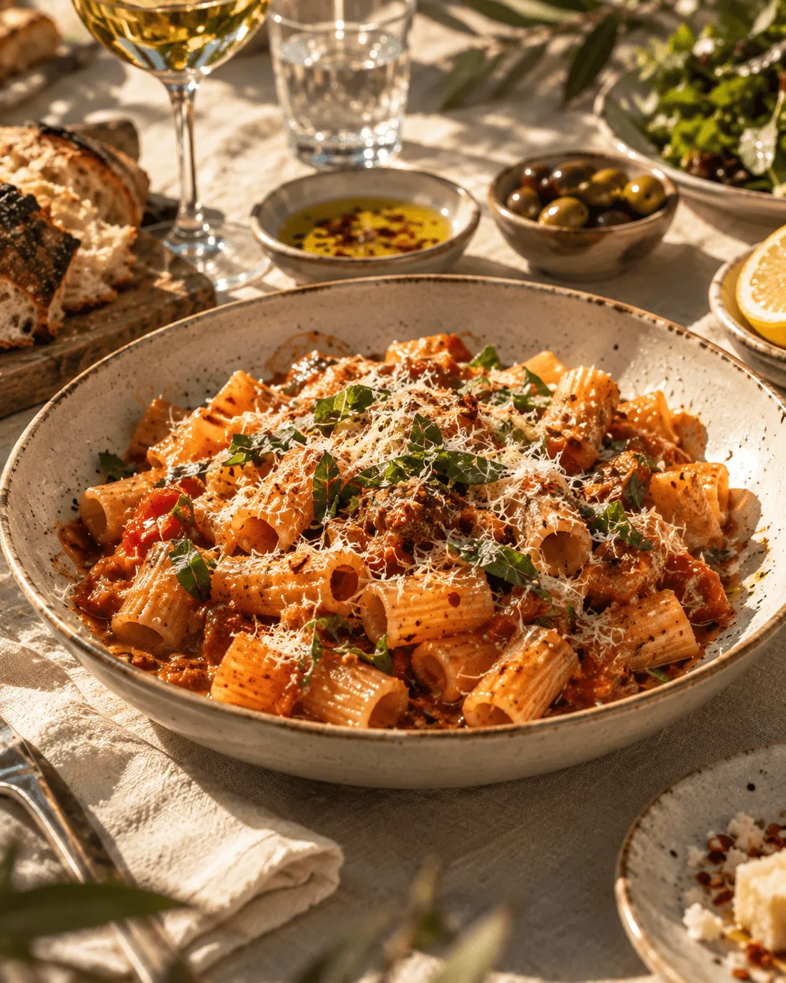 Rigatoni with tomato, chilli and pecorino