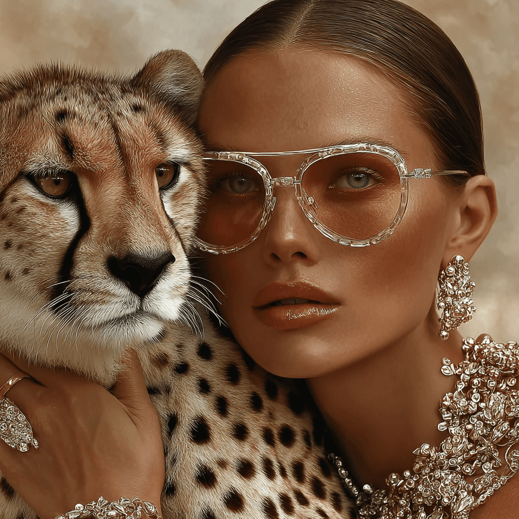 Women with cheetah portrait 