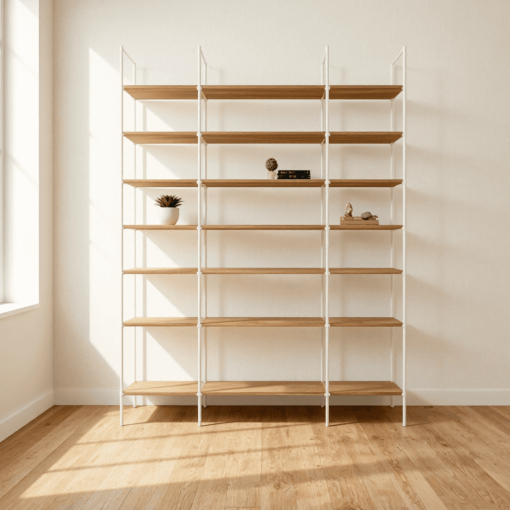 product photography of a decorative shelving unit for storage and display