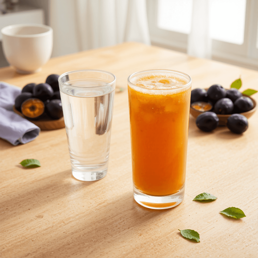 product photography of prune-flavored dietary supplement drink