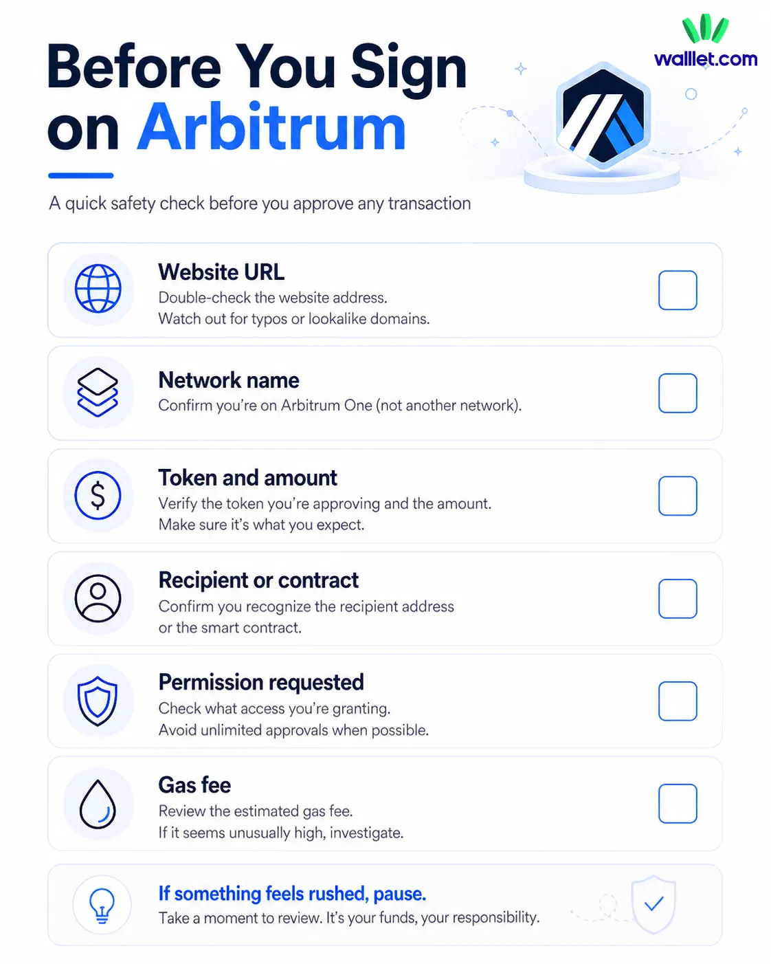 Arbitrum transaction safety checklist before signing