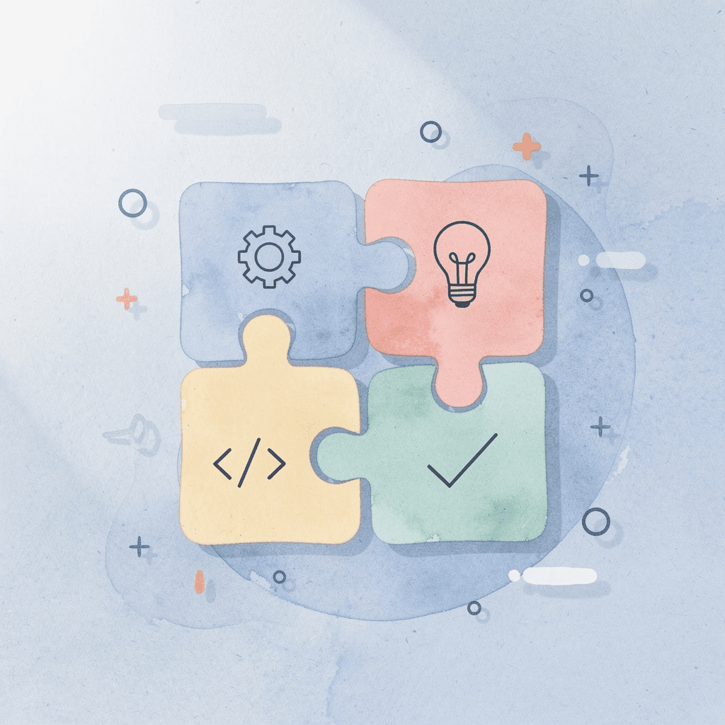: Puzzle pieces fitting together representing RPG modernization combining existing logic with new improvements