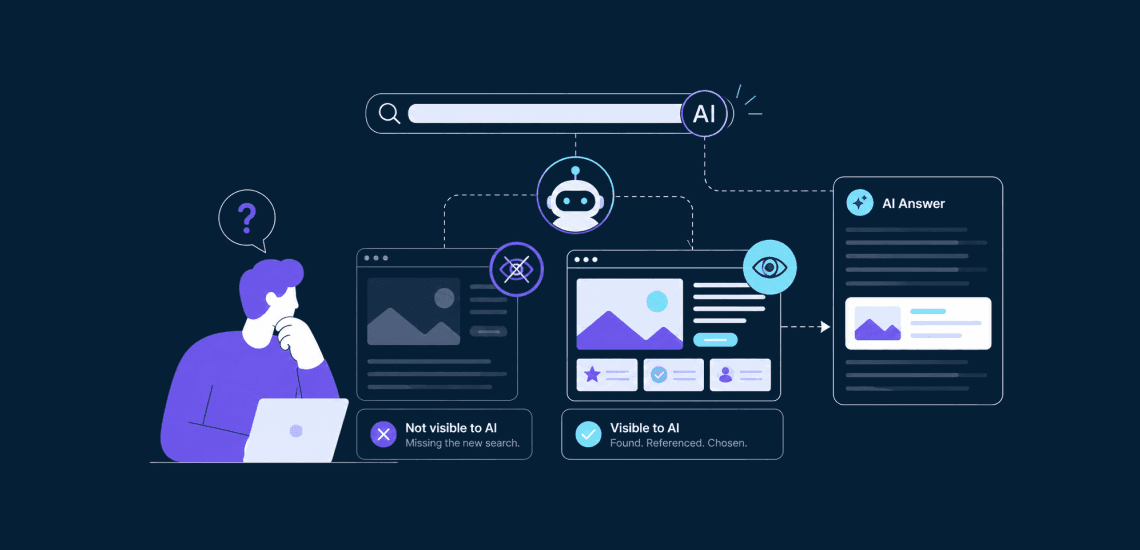 Website design and analytics illustration, with user interacting with data