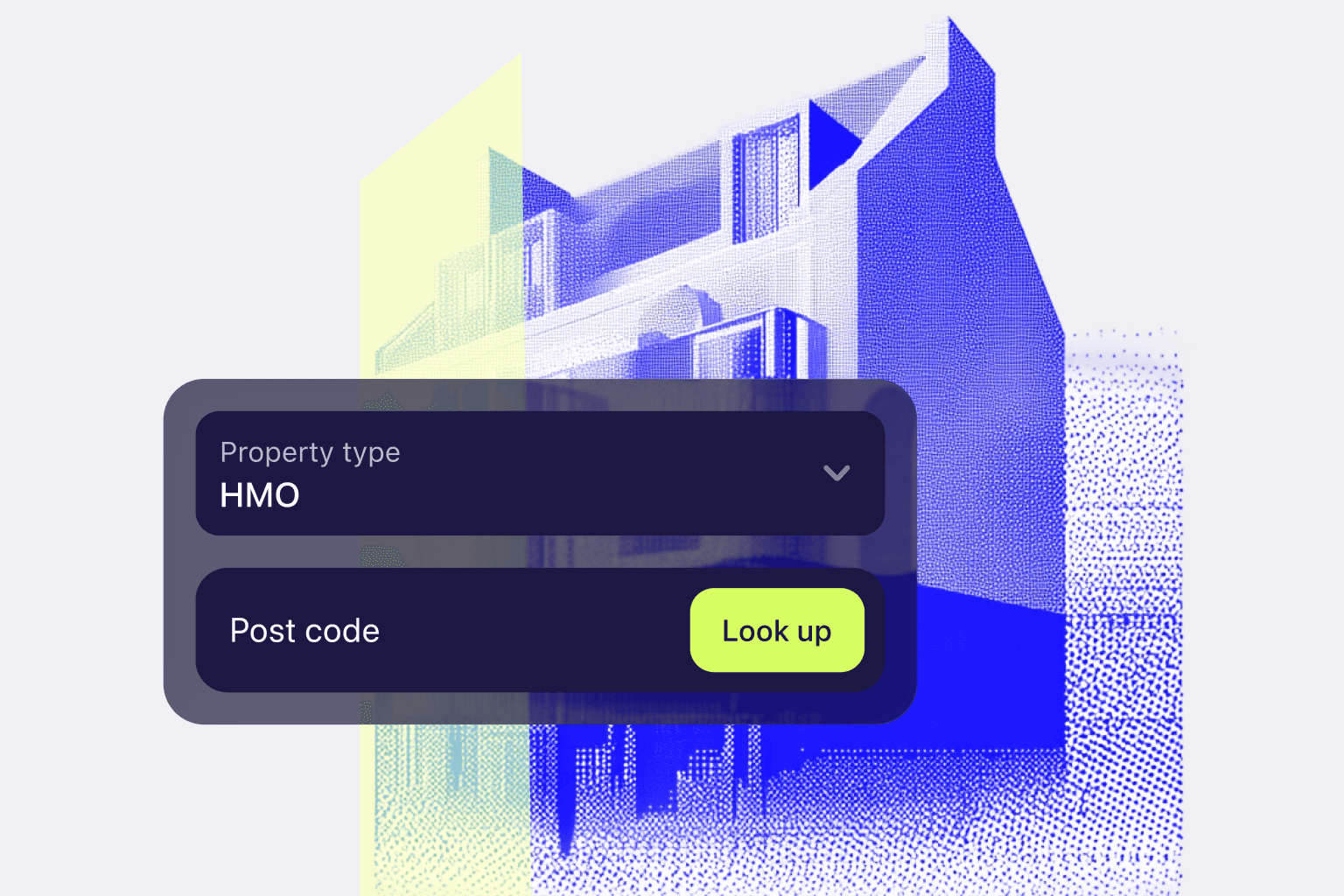 An illustration showing an interface of a ladnlord rent managing app adding a property with selected property type HMO