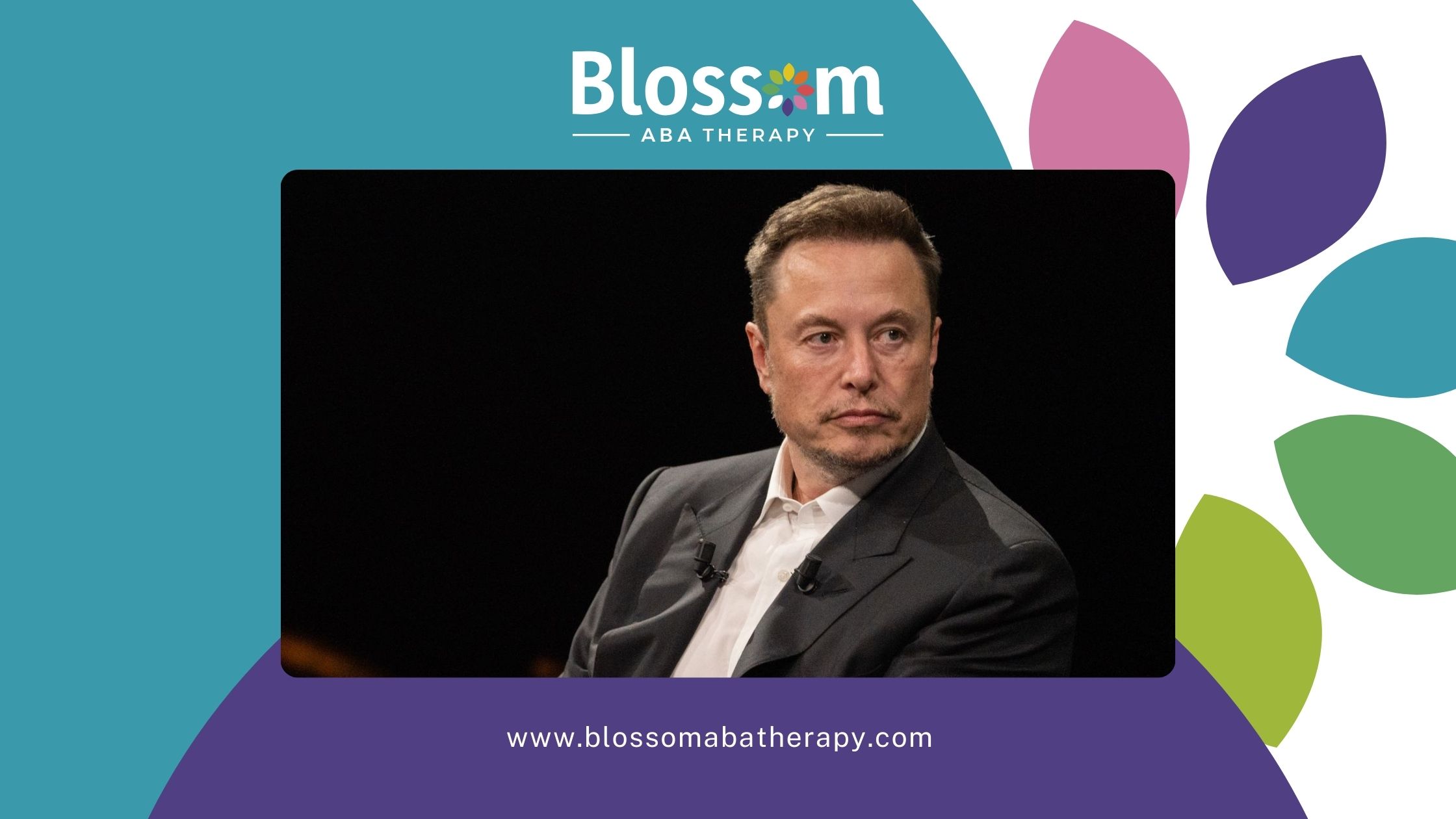 Elon Musk, diagnosed w/ autism, in a black suit sitting on stage in Virginia, looking contemplative.