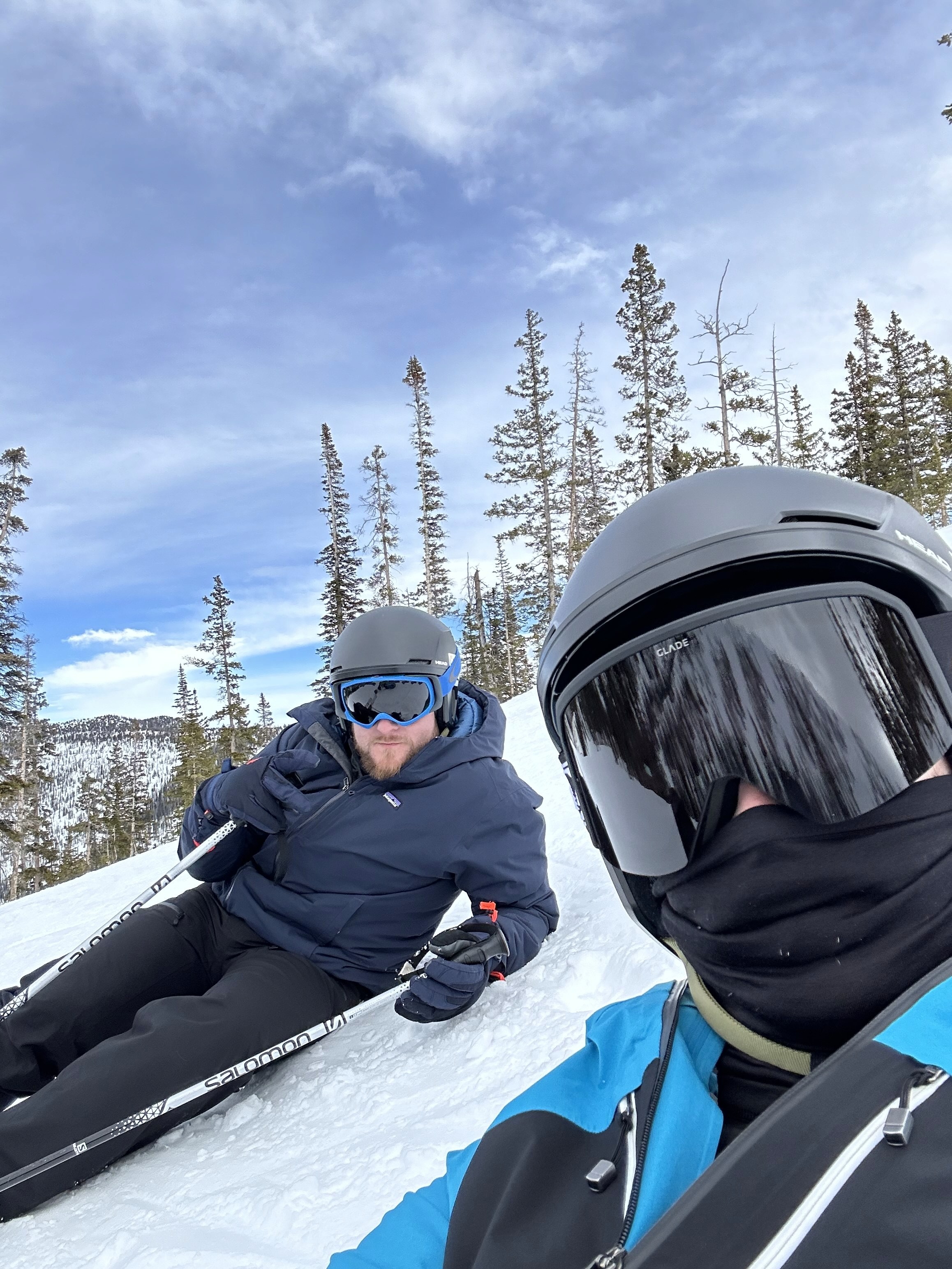 A picture of me snowboarding with a ski buddy