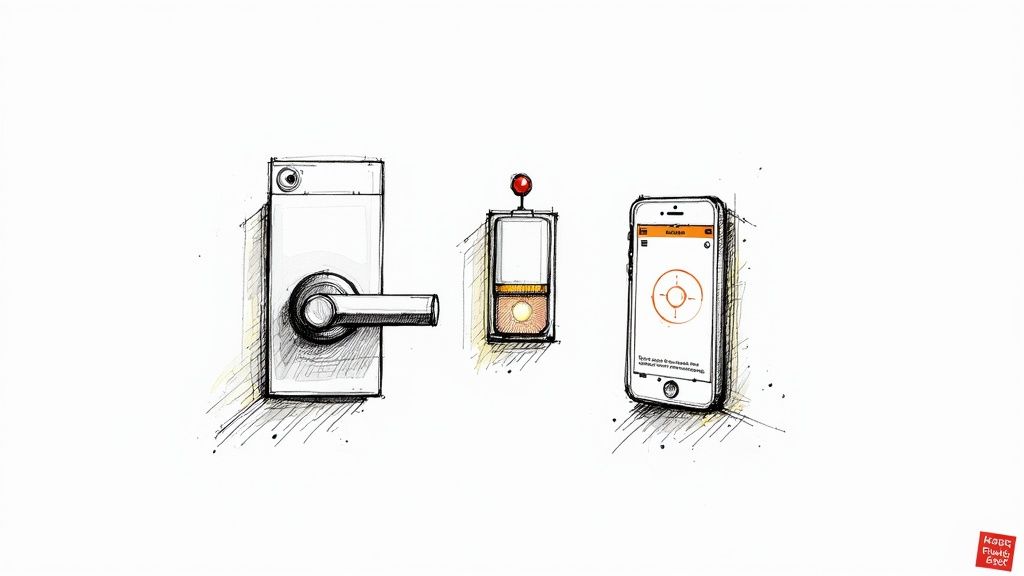 A smart home devices displayed on a table in a modern home.