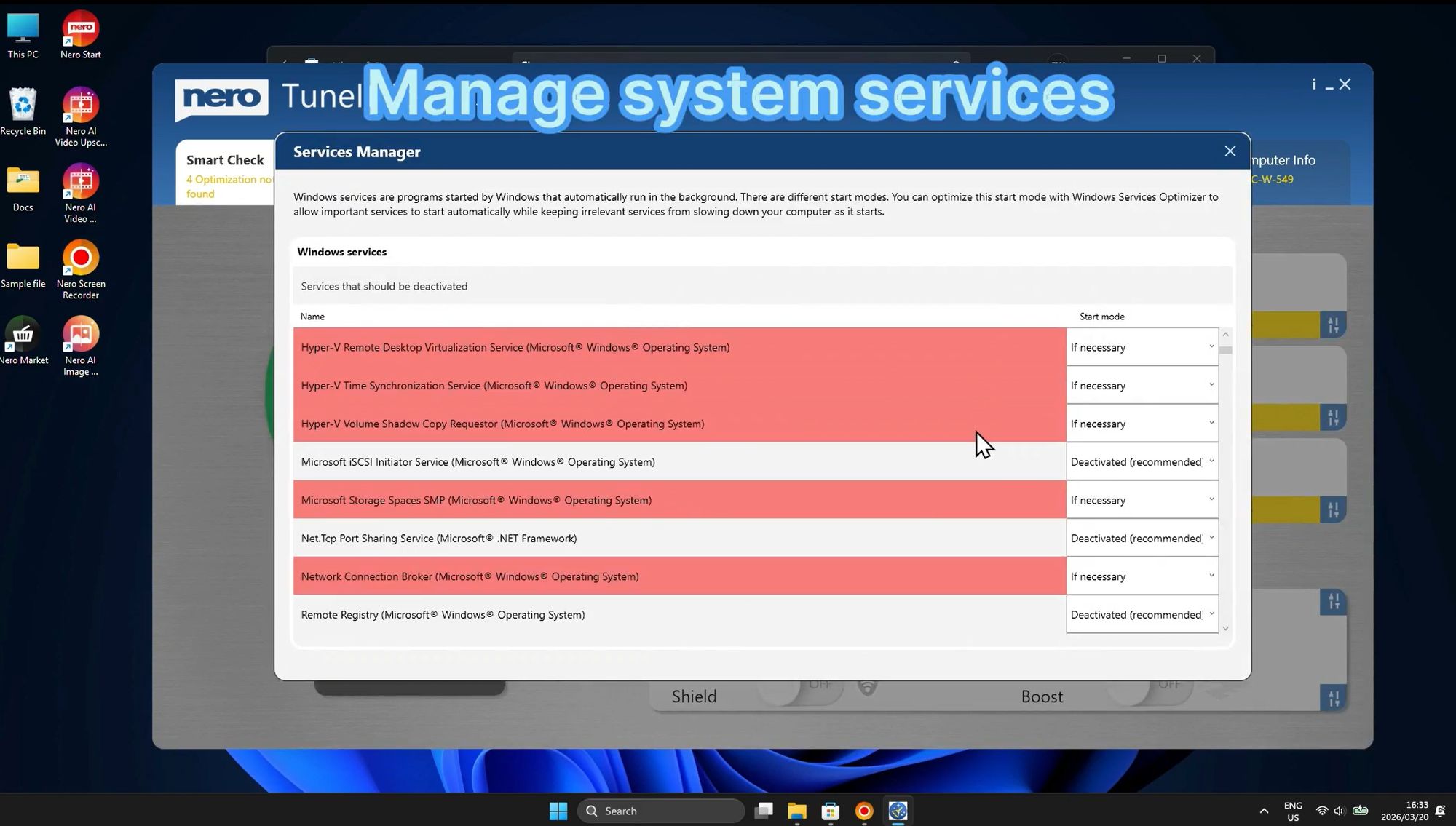 System Services Management Interface