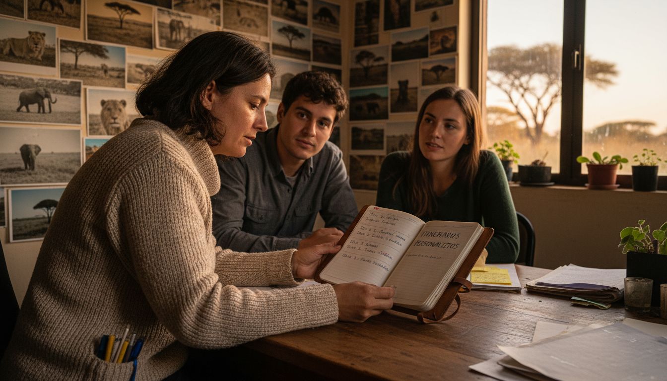 Asesora presentando opciones de viaje personalizadas en la oficina