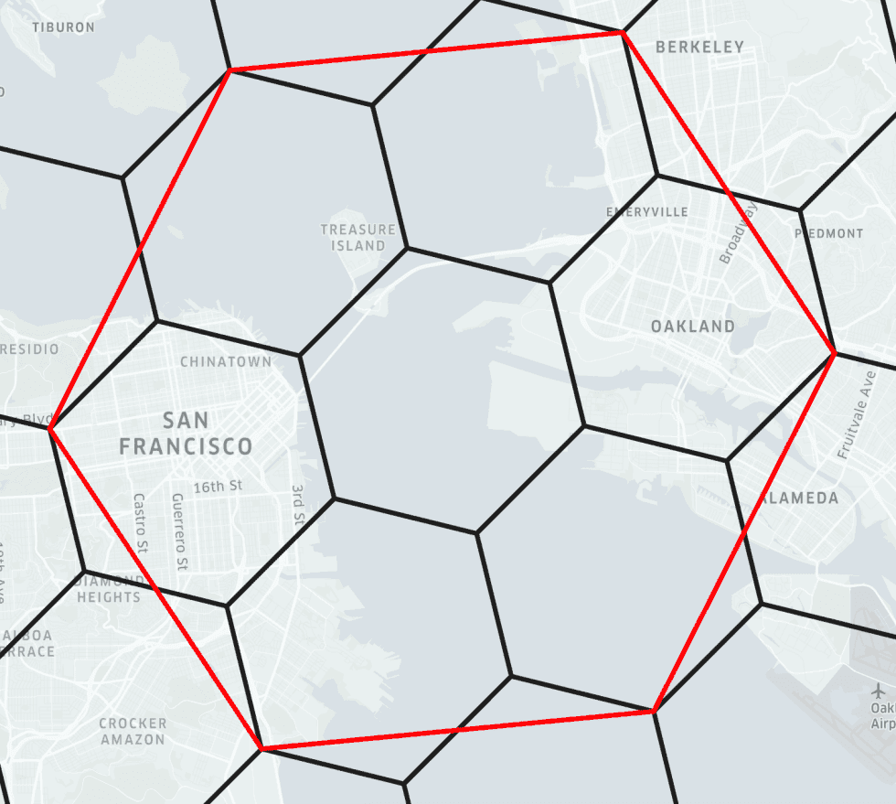 A parent hexagon approximately contains seven children.