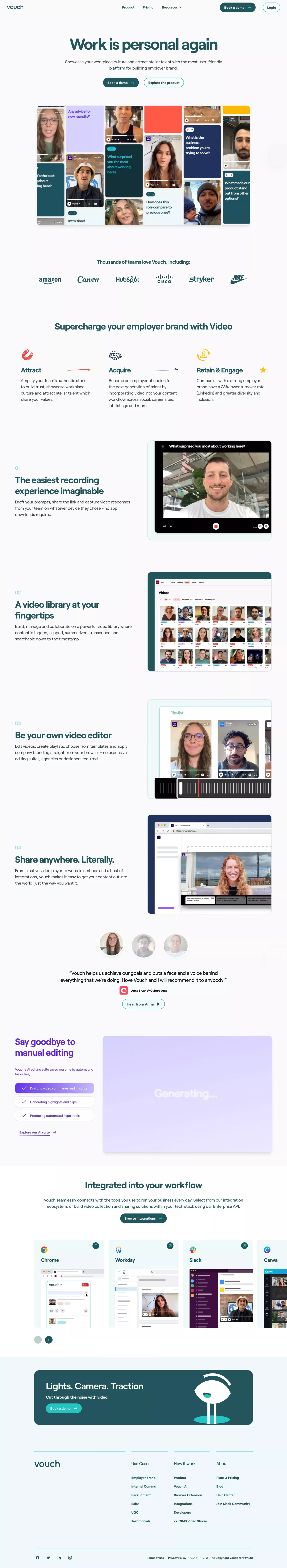 Work is personal again landing page screenshot showcasing HR and Tech design