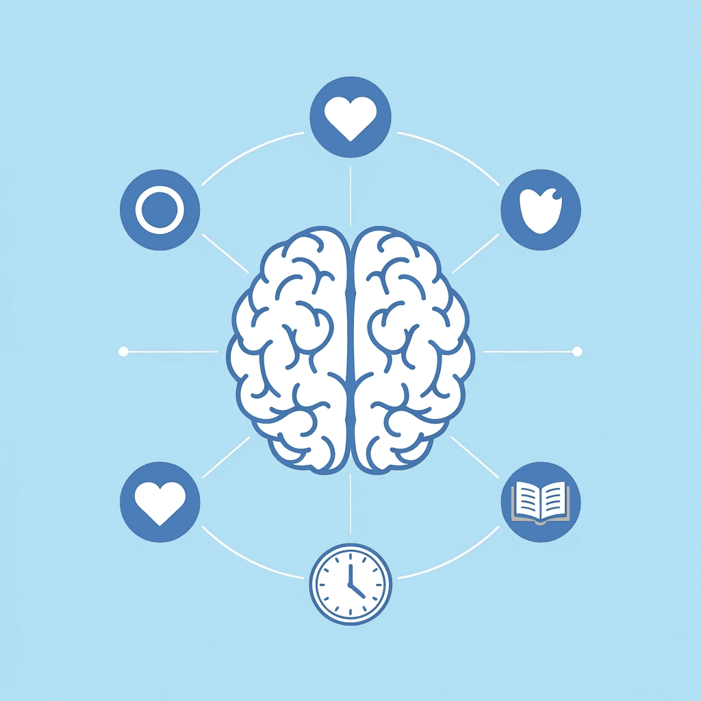 Network diagram showing seven preschool learning areas connected to a central hub, illustrating how they work together as an integrated system