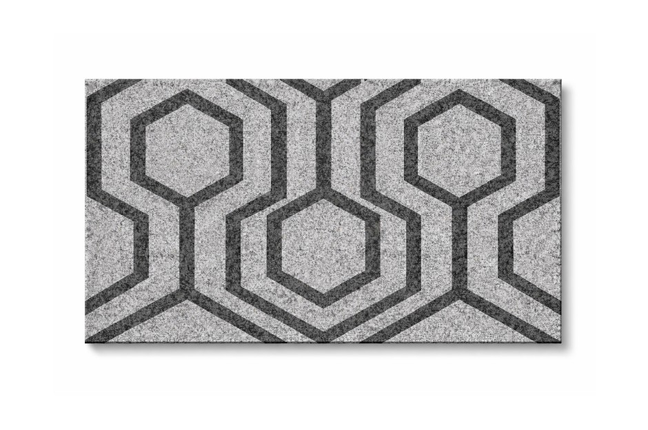 Hexa stone tile with hexagonal geometric pattern design in textured grey surface for outdoor and indoor flooring”