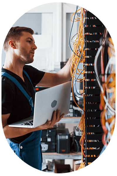 Man working on server setup