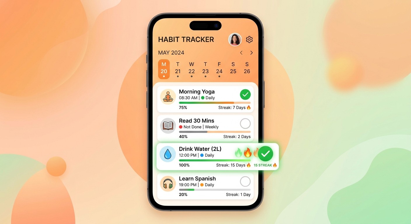 Niche habit tracker app illustration with checkmarks and streaks