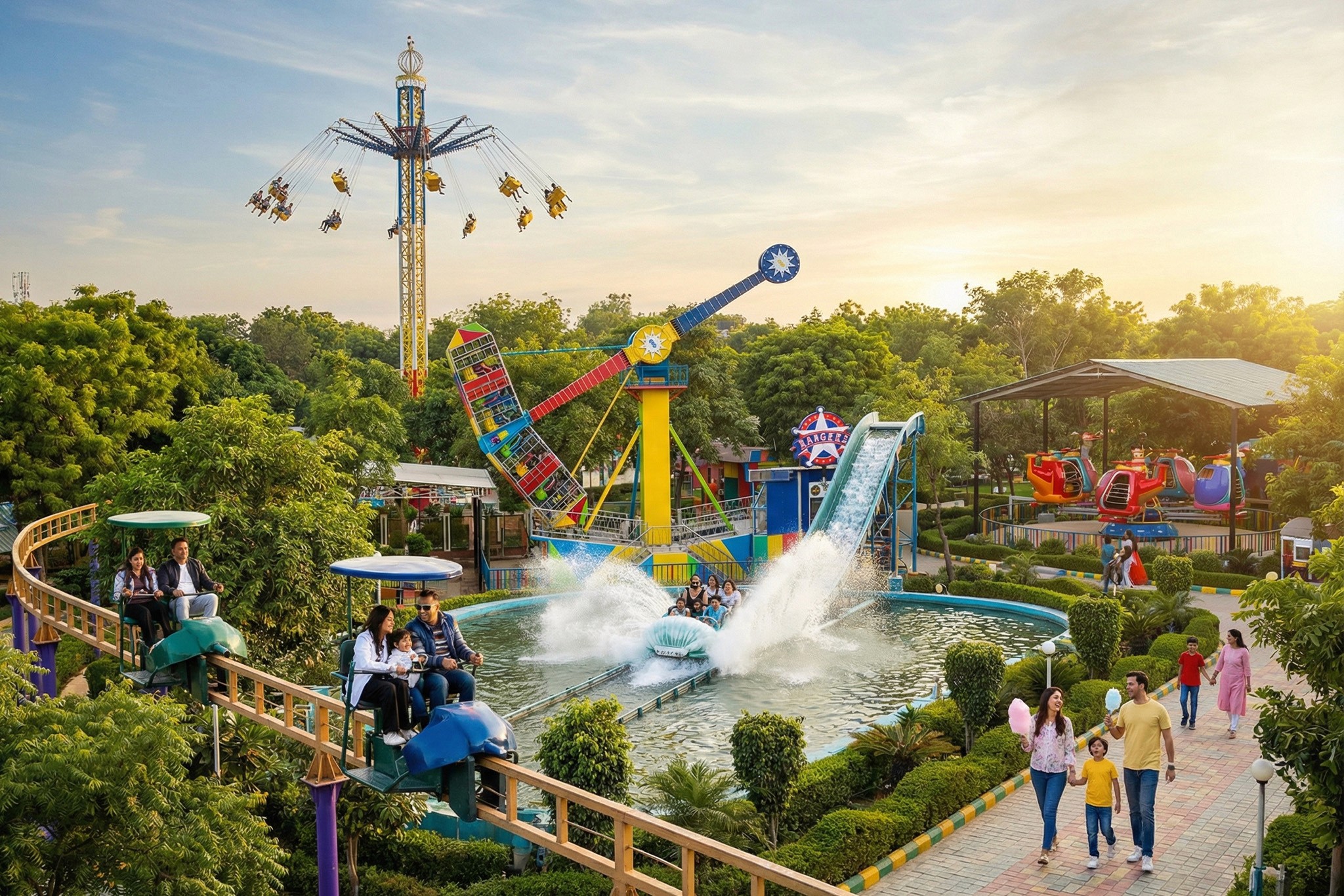 Modern orange lounge chair beside white coffee table.