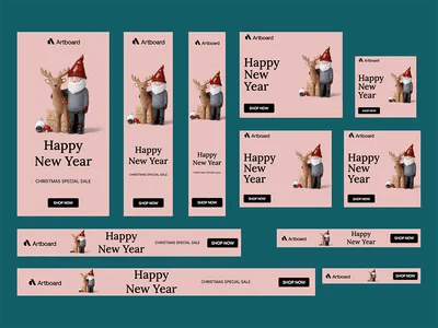 Animated Happy New Year Christmas Sale Google Ad Banner Template Set