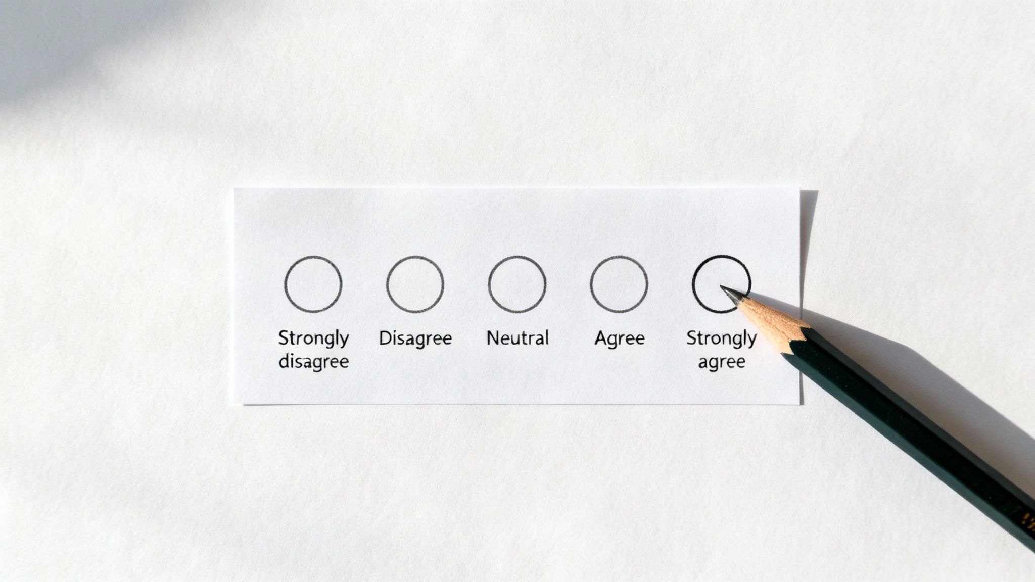 A pencil points to 'Strongly agree' on a multiple-choice survey form with five options.