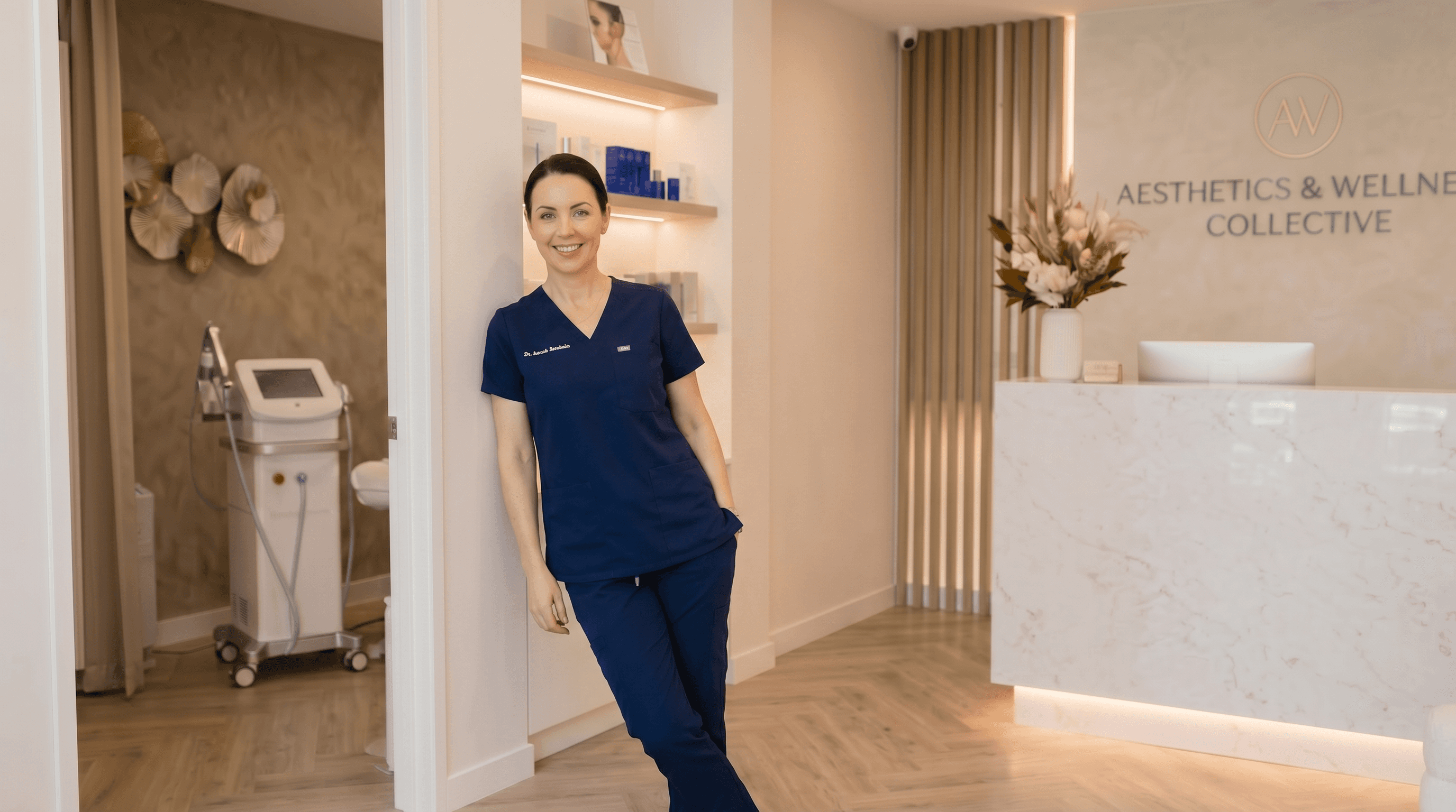 Clinican leaning on entry way