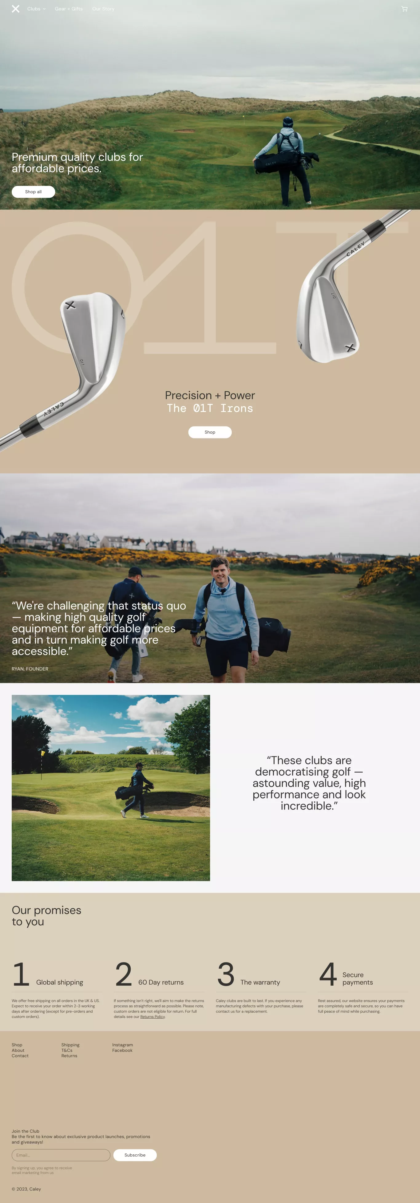 Caley Golf × Game On ecommerce page screenshot showcasing Sport and Ecommerce design