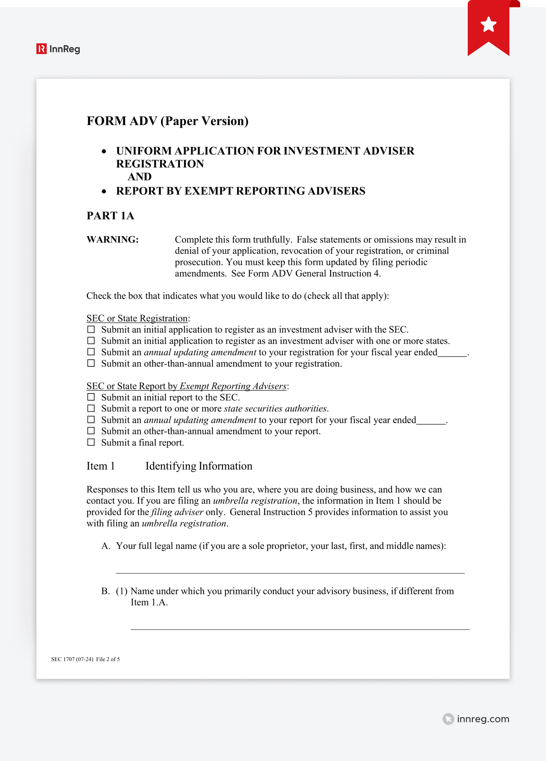 Form ADV Part 1A 