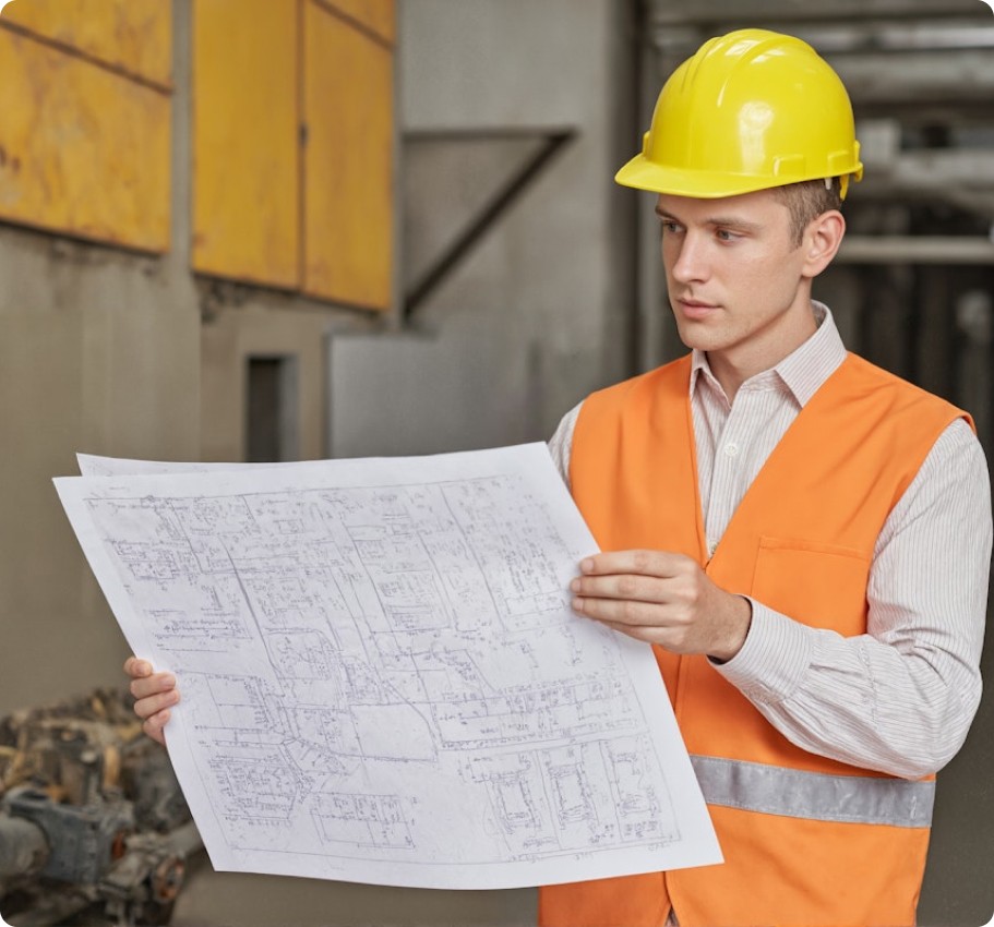 engineer holding a blueprint